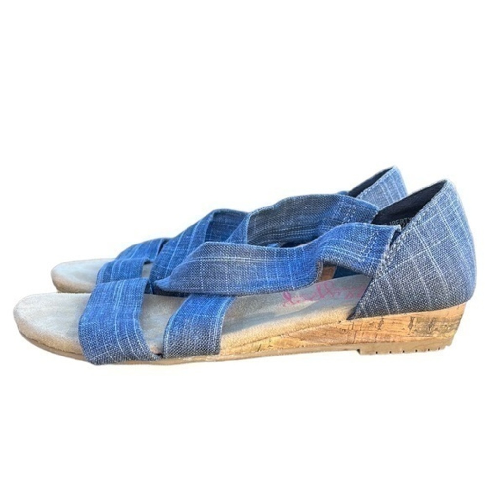 Jellypop Liberty open toe strappy sandals denim blue and tan women’s size 7